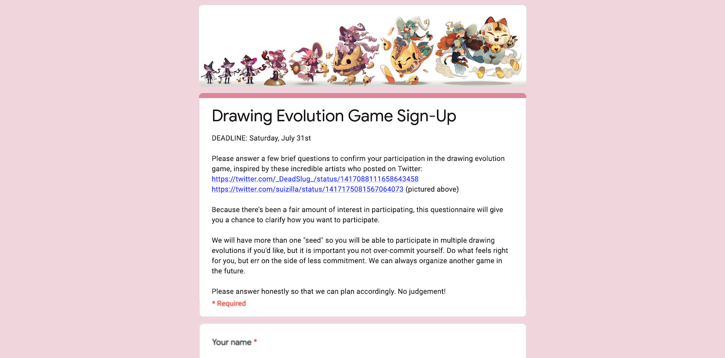 Preview of the #DrawingEvolutionGame application form